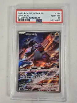 Pokemon TCG Groudon SV04 Paradox Rift Illustration Rare Holo PSA 10 2023 EN - Image 1