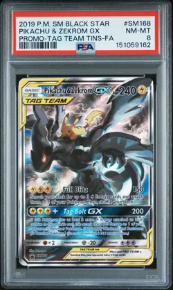 2019 Pokemon SM Black Star Promo SM168 Pikachu & Zekrom GX Tag Team PSA 8 - 9162 - Image 1