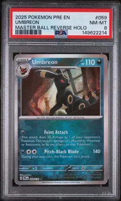 Pokemon TCG Umbreon Masterball Prismatic Evolutions English Card 059/131 PSA 8 - Image 1