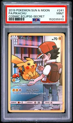 2019 POKEMON SUN & MOON COSMIC ECLIPSE SECRET #241 FULL ART/PIKACHU PSA 9 - Image 1
