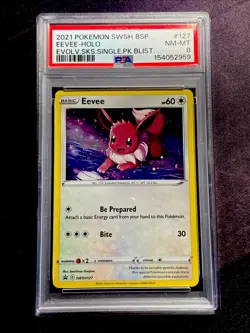 2021 POKEMON EVOLVING SKIES SWSH127 EEVEE HOLO PROMO PSA 8 NM-MT - Image 1