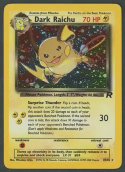 2000 Pokemon TCG Team Rocket Dark Raichu 83/82 Holo Rare NM Near Mint - Image 1