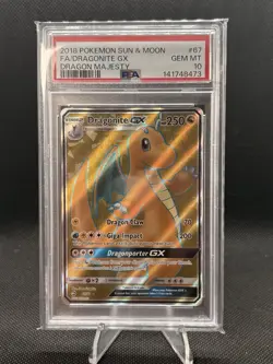 2018 Pokemon Sun And Moon Dragonite Full Art GX Dragon Majesty PSA 10 - Image 1