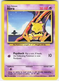 Abra 43/102 Common Base Set Unlimited Pokemon LP - Image 1