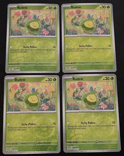 x4 Budew 004/131 Prismatic Evolutions Reverse Holo Pokemon TCG x4 Playset - Image 1
