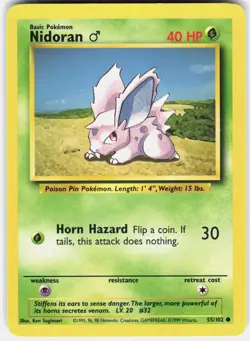 Nidoran M 55/102 Common Base Set Unlimited Pokemon LP - Image 1