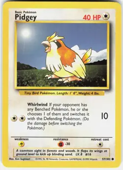 Pidgey 57/102 Common Base Set Unlimited Pokemon LP - Image 1