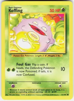 Koffing 51/102 Common Base Set Unlimited Pokemon LP - Image 1