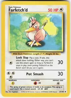 Farfetch'd 27/102 Uncommon Base Set Unlimited Pokemon LP - Image 1