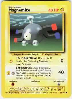 Magnemite 53/102 Common Base Set Unlimited Pokemon LP - Image 1