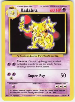 Kadabra 32/102 Uncommon Base Set Unlimited Pokemon LP - Image 1