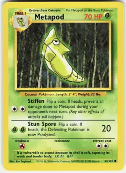 Metapod 54/102 Common Base Set Unlimited Pokemon LP - Image 1