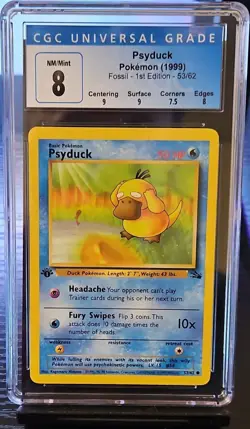 Pokemon TCG Psyduck 53/62 Fossil 1st Edition Common English 1999 CGC 8 - Image 1