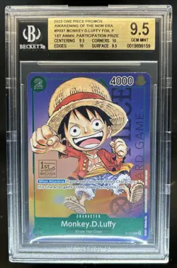2023 One Piece Promo Monkey.D.Luffy 1st Anniversary Participation #P-037 BGA 9.5 - Image 1