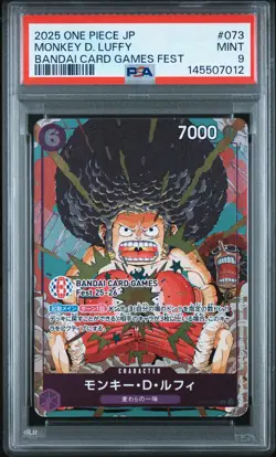 2025 ONE PIECE JAPANESE PROMOS BANDAI CARD GAMES FEST #073 MONKEY D. LUFFY PSA 9 - Image 1