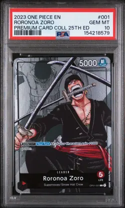 2023 ONE PIECE PREMIUM BANDAI COLLECTION 25TH EDITION #001 RORONOA ZORO PSA 10 - Image 1