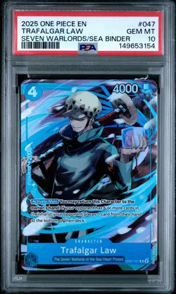 2025 ONE PIECE SEVEN WARLORDS OF THE SEA BINDER SET #047 TRAFALGAR LAW PSA 10 - Image 1