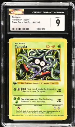 CGC 9 MINT Tangela 66/102 1st Edition Shadowless Base Set Pokemon Card - Image 1