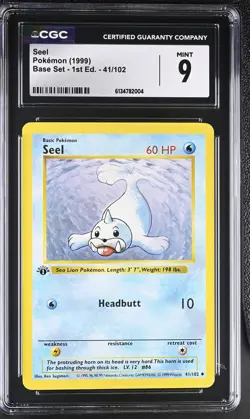 CGC 9 MINT Seel 41/102 Base Set 1st Edition Shadowless Pokemon Card - Image 1