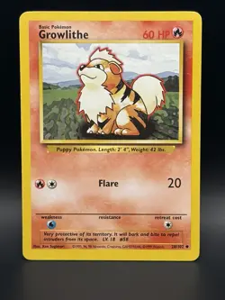 Pokemon TCG Growlithe Base Set Unlimited Uncommon Card 28/102 Regular - Image 1