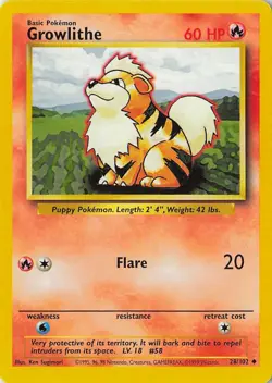 Pokemon TCG Growlithe Base Set Unlimited Uncommon Card 28/102 Regular - Image 3