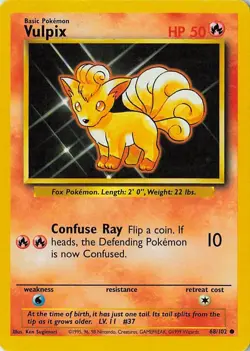 Pokemon TCG Vulpix Base Set Unlimited Common Card 68/102 - Image 3