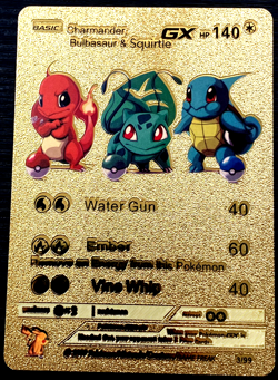 Charmander & Bulbasaur & Squirtle GX Gold Foil Fan Art Vinyl Textured Pokemon - Image 1