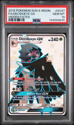2019 POKEMON SUN & MOON HIDDEN FATES #SV47 FULL ART/DECIDUEYE GX PSA 10 - Image 1