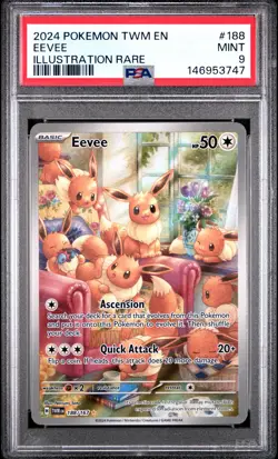 2024 POKEMON TWM EN-TWILIGHT MASQUERADE ILLUSTRATION RARE #188 EEVEE PSA 9 - Image 1