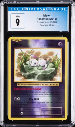 2016 POKEMON EVOLUTIONS REVERSE HOLO #53 MEW CGC 9 - Image 1
