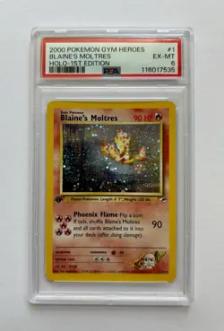 FRESH GRADE Pokemon Blaine's Moltres Gym Heroes 1st Ed Holo Rare #1 PSA 6 EX-MT! - Image 1