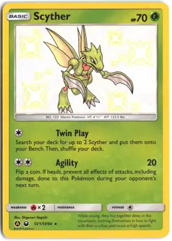 Scyther SV1/SV94 Rare Shiny Hidden Fates Shiny Vault Pokemon - Image 1