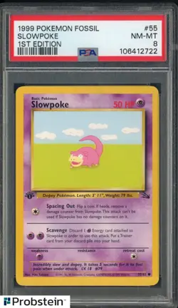 1999 Pokemon Fossil 1st Edition #55 Slowpoke PSA 8 NM-MT - Image 1
