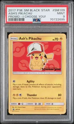 2017 POKEMON SM BLACK STAR PROMO I CHOOSE YOU! #SM109 ASH'S PIKACHU PSA 9 #SM109 - Image 1