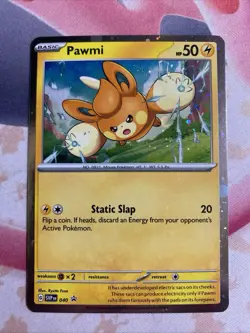 Pokemon TCG Promo SVP 040 Cosmos Holographic Pawmi w Swirl & HD Swirl NM - Image 1