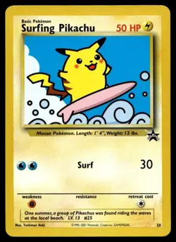 2001 Pokemon Promos Wizards Black Star Surfing Pikachu #28 A75 - Image 1
