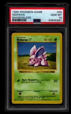 Pokemon 1999 Base Set 55/102 Shadowless Nidoran PSA 10 Gem Mint - Image 1