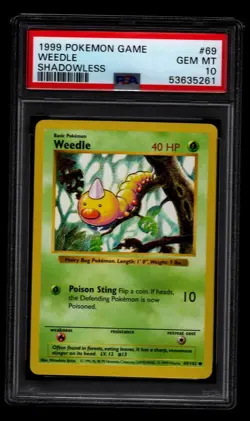 1999 Pokemon #69 Weedle Shadowless PSA 10 GEM MINT BASE SET - Image 1
