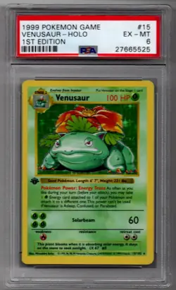 Pokemon Venusaur Base Set Shadowless 1st Edition Holo Rare #15 PSA 6 - Image 1