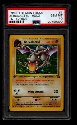 Aerodactyl 1st Edition Holo (1/62) PSA 10 1999 Fossil Rare Pokemon - Image 1