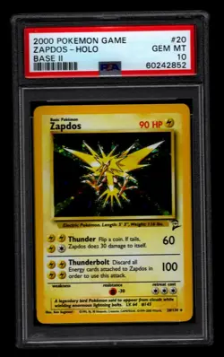 PSA 10 GEM MINT Pokemon Zapdos 20/130 Holo Base Set 2 - Image 1