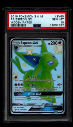 2019 POKEMON SUN & MOON HIDDEN FATES #SV60 FULL ART/ESPEON GX PSA 10GEM MINT - Image 1