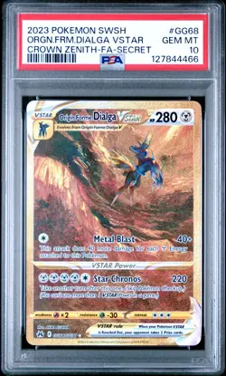 2023 POKEMON SECRET GG68 FULL ART/ORIGIN FORME DIALGA VSTAR PSA 10 GEM MINT - Image 1