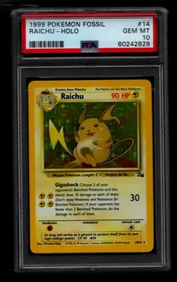 Pokemon Raichu Fossil Unlimited Holo Rare #14 PSA 10 Gem Mint - Image 1