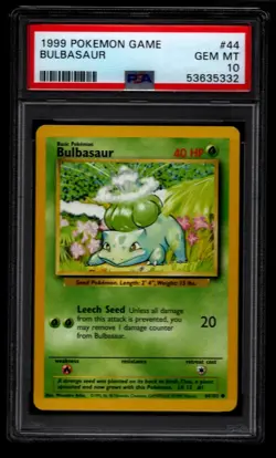 1999 POKEMON BASE SET UNLIMITED #44 BULBASAUR PSA 10 GEM MINT - Image 1