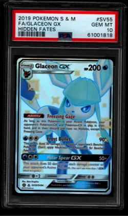 2019 POKEMON SUN & MOON HIDDEN FATES #SV55 FULL ART/GLACEON GX PSA 10 GEM MINT - Image 1