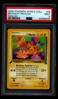 PSA 9 GEM MINT Birthday Pikachu #24 Pokemon 2000 World Collection English - Image 1