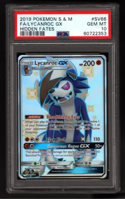 2019 POKEMON SUN & MOON HIDDEN FATES #SV66 FULL ART/LYCANROC GX PSA 10 - Image 1