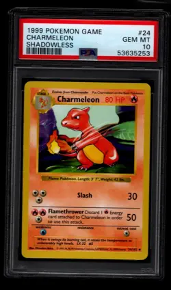 1999 POKEMON GAME BASE SET 24 CHARMELEON SHADOWLESS PSA 10 GEM MINT - Image 1