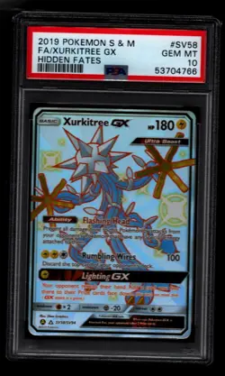 2019 POKEMON SUN & MOON HIDDEN FATES #SV58 FULL ART/XURKITREE GX PSA 10 - Image 1
